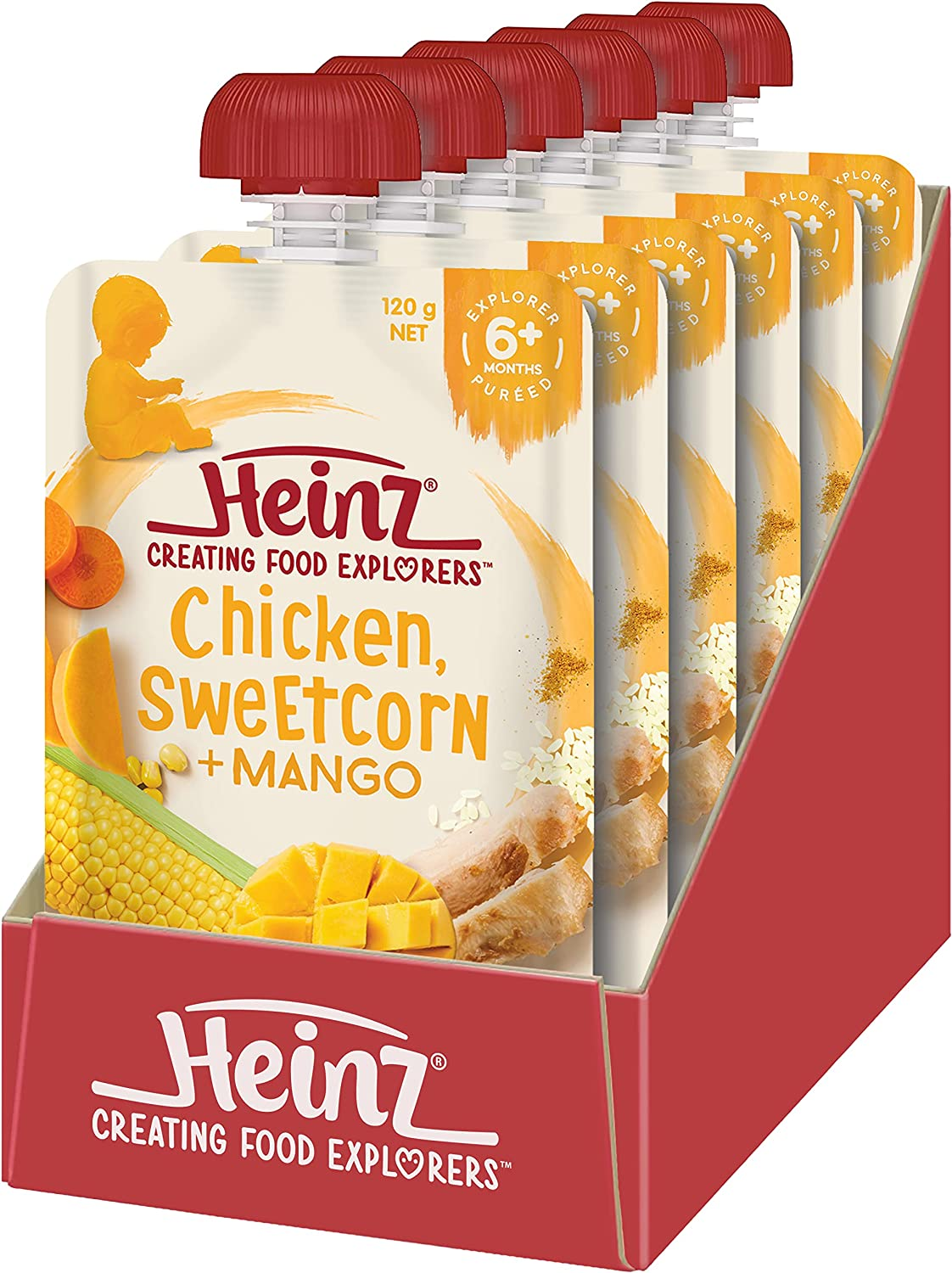 Heinz 6+ Months Chicken, Sweetcorn and Mango Heinz for Baby Baby Food Pouch No Artificial Flavours, No Preservatives, No Added Colours 120G (Pack of 6) image number 2