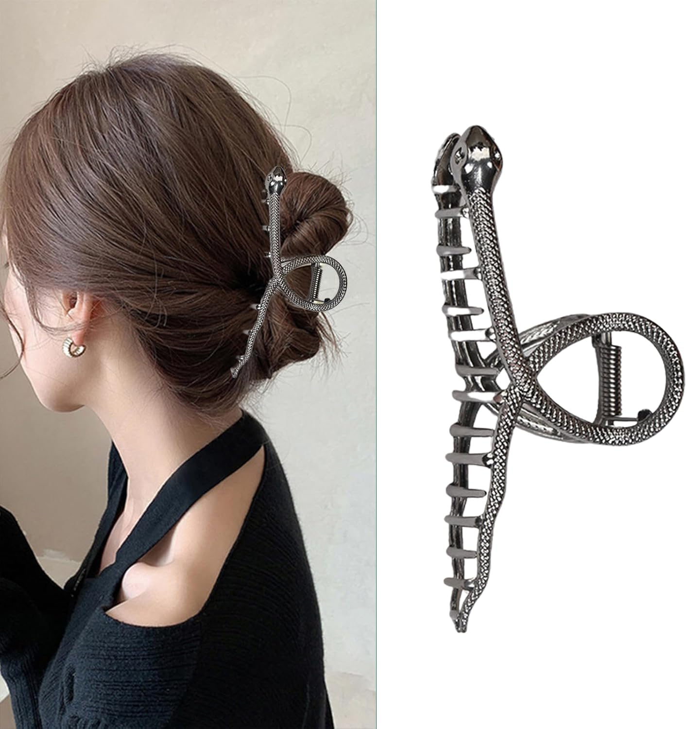 Large Snake Metal Hair Claw Clips for Thick Hair Black Shark Hair Claw Barrette Strong Hold Big Non-Slip Hair Clamps Hair Clips Fashion Styling Accessories for Women Girls