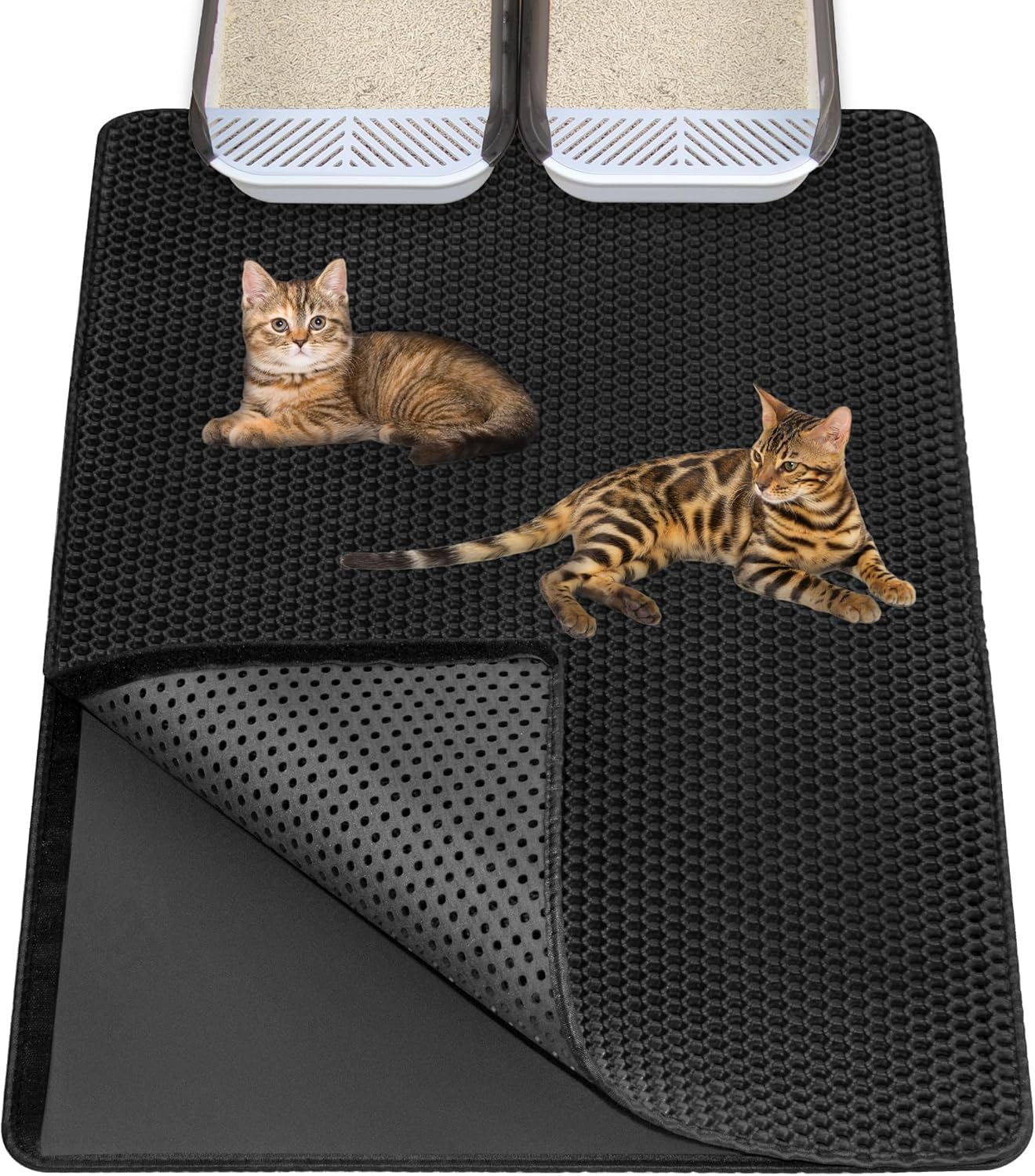 Cat Litter Box Mat Litter Double-Layer Design Waterproof Urine Proof Material, Easy Clean and Floor Carpet Protection Best Scatter Control Easy to Clean, Soft on Paws Cat Tray Mat (Large)