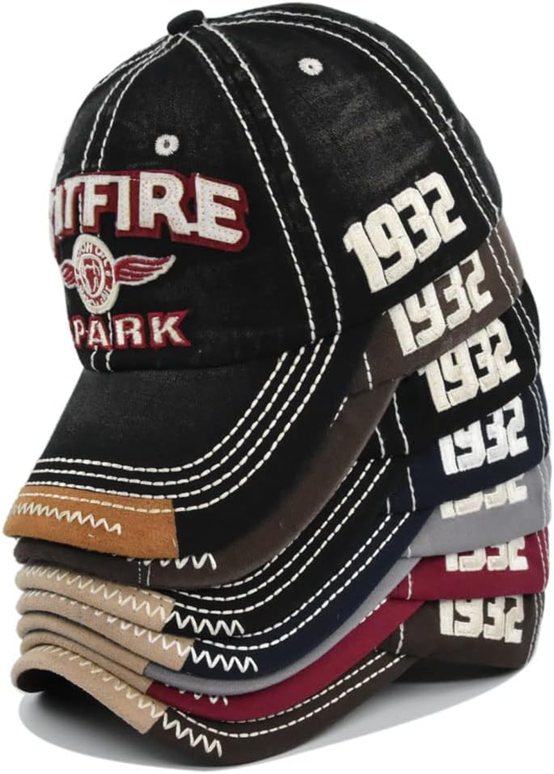 YULOONG Vintage Baseball Cap Embroidery Spitfire Washed Denim Trucker Cap 100% Cotton Sun Hat for Men Women Adjustable Size