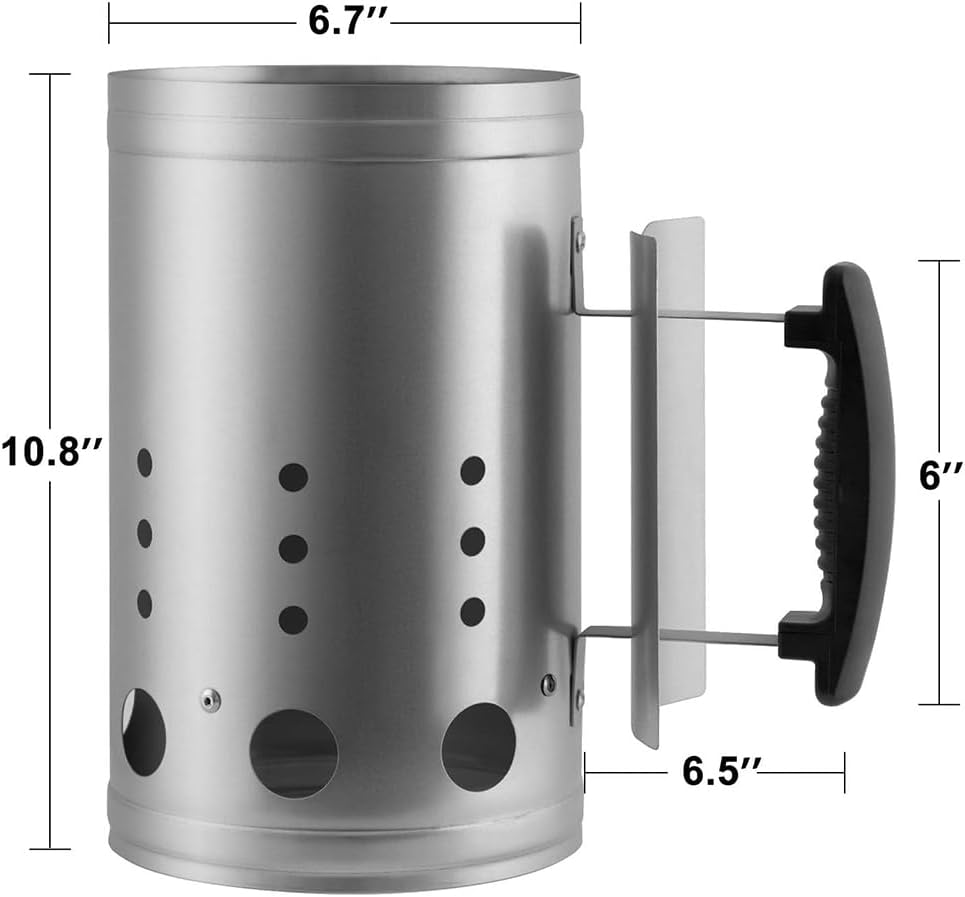 Charcoal Igniter with Safety Handle Chimney Starter for Charcoal Grills and Barbecues - Chimney Lighter Basket for Charcoal Grills - Briquette Starter Canisters for Barbecues - (Silver-A) image number 5