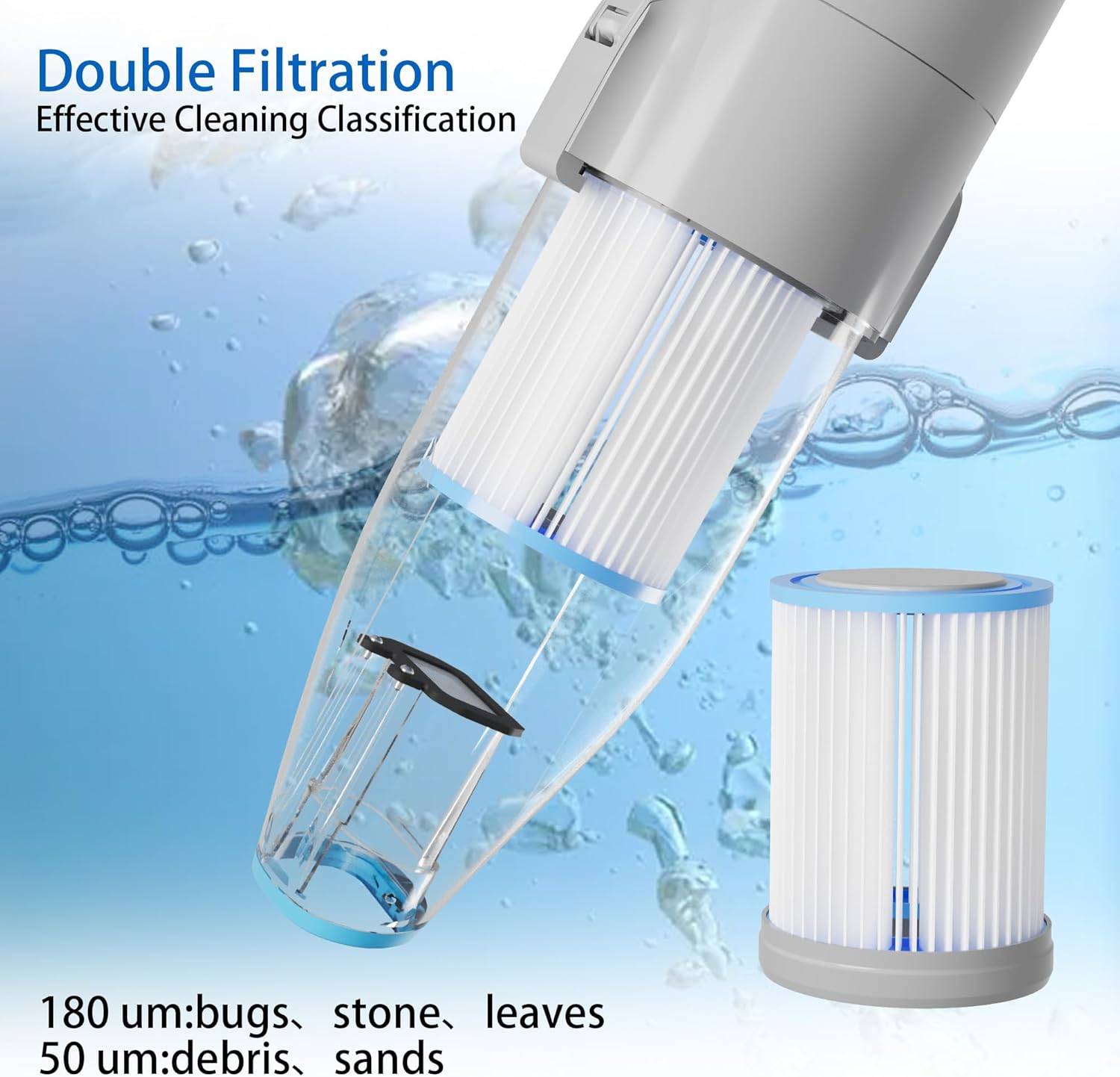 Cordless Pool Vacuum Cleaner, 120L/M Ultra Powerful Suction, Rechargeable Handheld Pool Vacuum for Inground Pools & above Ground up to 120M2 (Pool Stomach 50), with Dual Filters Into image number 3