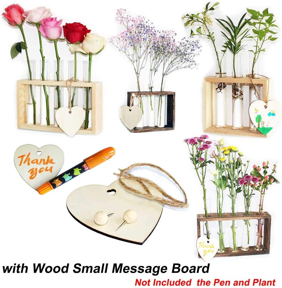 Laffeya Hydroponic Plant Stand, Plant Terrarium with Wooden Stand, Wall Hanging Test Tube Planter Modern Flower Bud Vase Stand, Plant Tabletop Terrarium, DIY Terrarium Kit image number 2