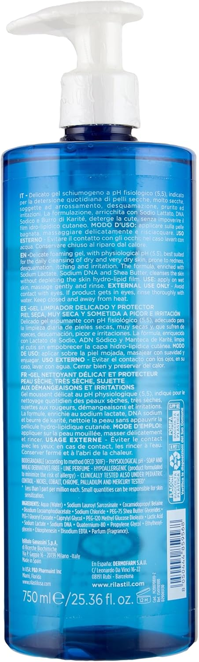 Rilastil Xerolact Gel Limpiador Reparador Para Piel Seca Con Tendencia Al Rascado E Irritaci&oacute;n, 750 Mililitros image number 2
