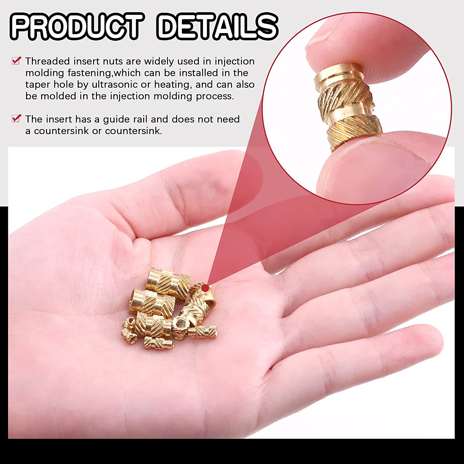 Hilitchi 300Pcs Brass Knurled Nuts Threaded Heat Embedment Nut for Printing 3D Printer and More Projects (Assortment Kit) image number 2