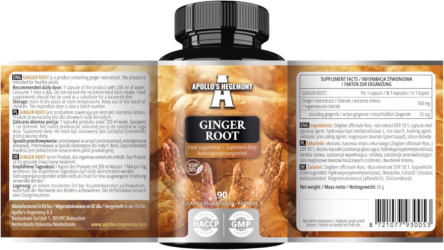 Ginger Root 500 Mg, Extract Contains 5% Gingerols, 90 Vegan Capsules, 3 Months Supply, Ginger Herbal Supplements - by Apollo'S Hegemony image number 4