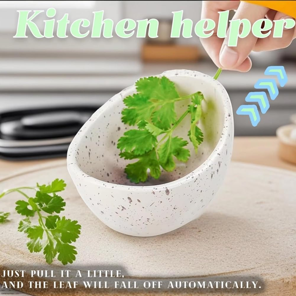 Herb Stripper Bowl, Herb Tool Stripper Bowls, Multipurpose Pottery Herbs Stripper Quick Separating Leaves and Stems, Kitchen Gadgets for Salads Cooking and Meal Prep(Green Glaze) image number 3