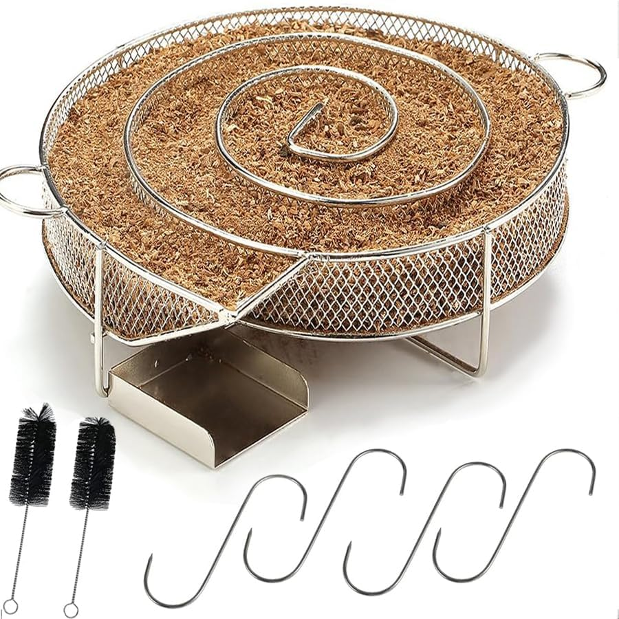 Cold Smoke Generator for BBQ Grill or Smoker Wood Dust Hot and Cold Smoking Salmon Meat Burn, Stainless Steel Pellet Smoke Generator with Brush and Hooks, round Cold Smoker Generator for Kettle image number 2