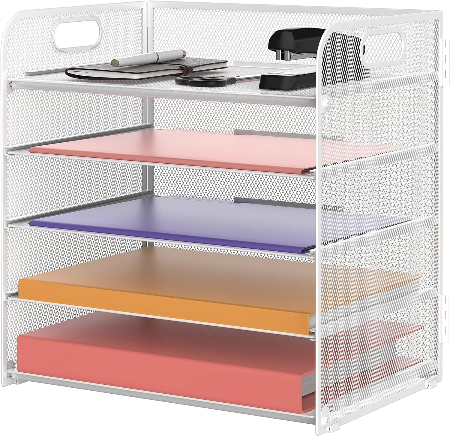 Supeasy 5 Trays Paper Organizer Letter Tray with Handle-Mesh Desk File Organizer,Black Paper Sorter Desk Organizer for Office,Home or School