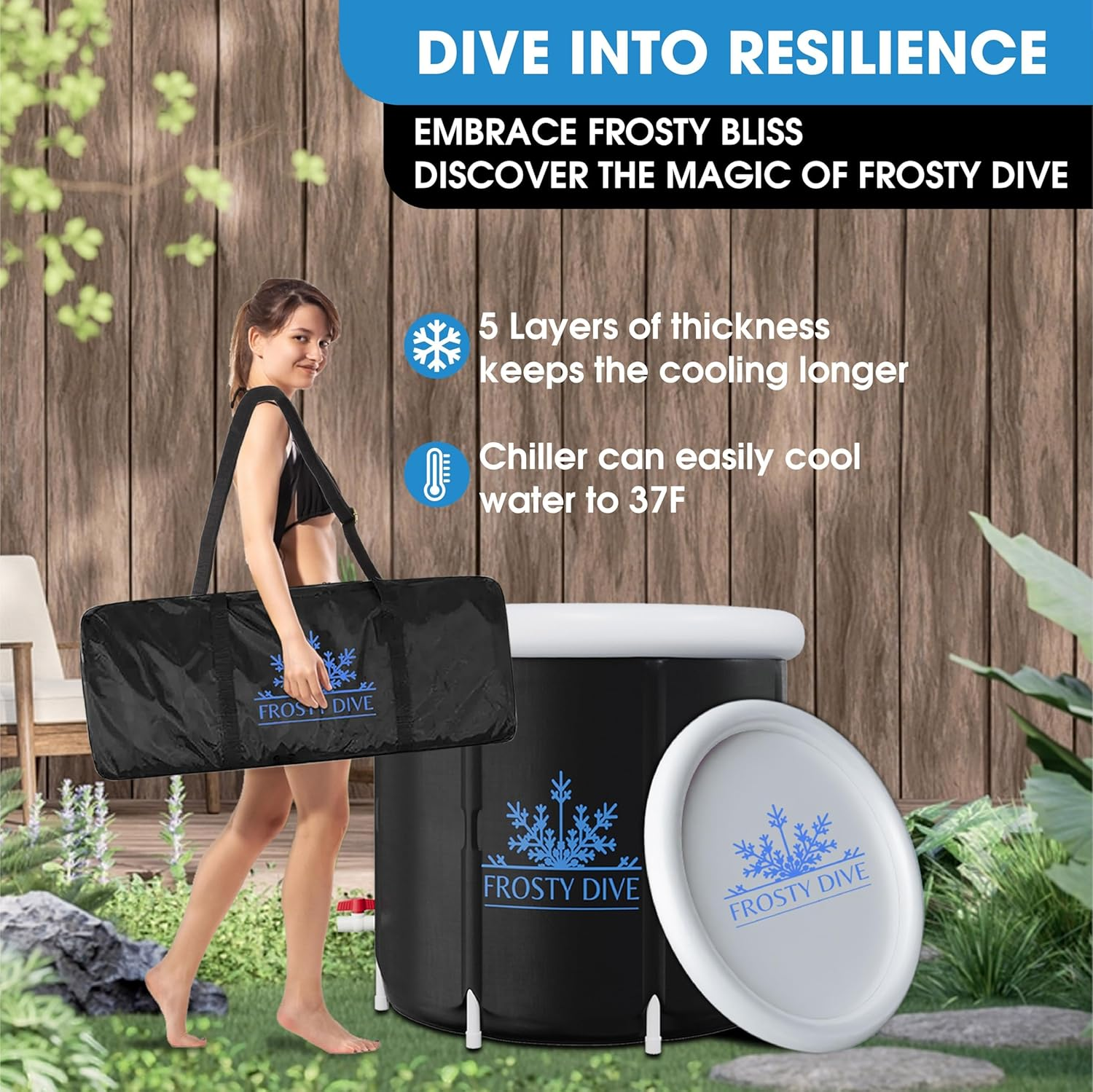 Frosty Dive Portable Ice Bath Tub &ndash; Lightweight, Foldable & Durable | Includes Cover, Bag & Thermometer | Quick Setup & Easy Drain for Cold Therapy, Muscle Recovery, Home & Outdoor Use image number 4