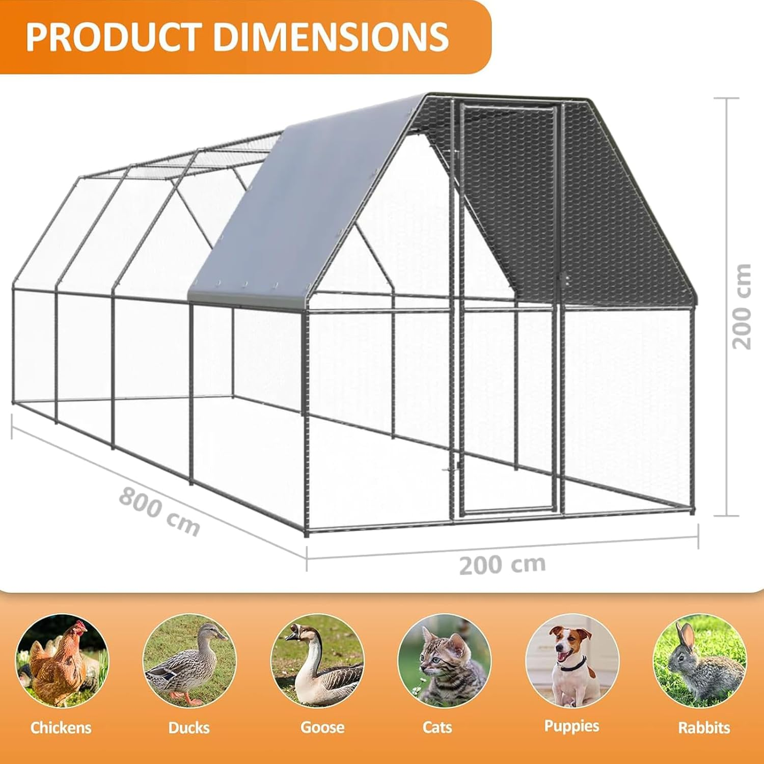2X8X2M Large Chicken Coop Run, Chook Pen Walk in Chook Cage House Shelter Outdoor Chicken Cage Galvanised Steel image number 1