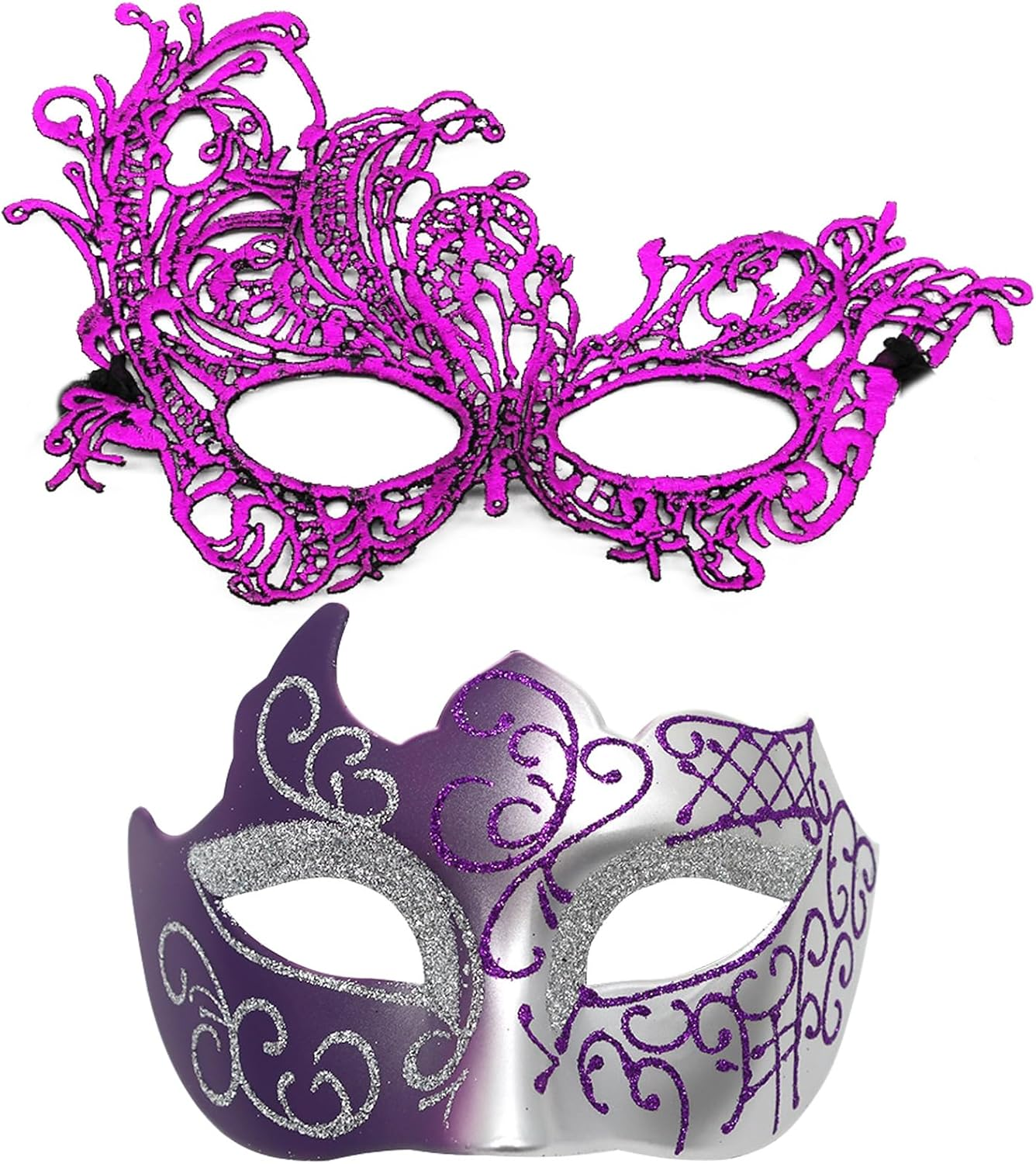 Masquerade Mask for Couples Lace Eye Mask Venetian Carnival Halloween Mask Party Ball Prom Mask Costume Mardi Gras 2Pack - Black And Red image number 3