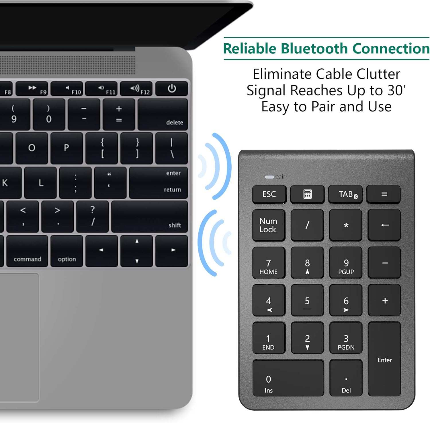 Rytaki Bluetooth Numeric Keypad for Laptops, Portable Wireless Bluetooth 22 Keys Numeric Keypad with Multiple Shortcuts for Laptop, PC, Desktop, Surface Pro, Notebook, Etc. image number 1
