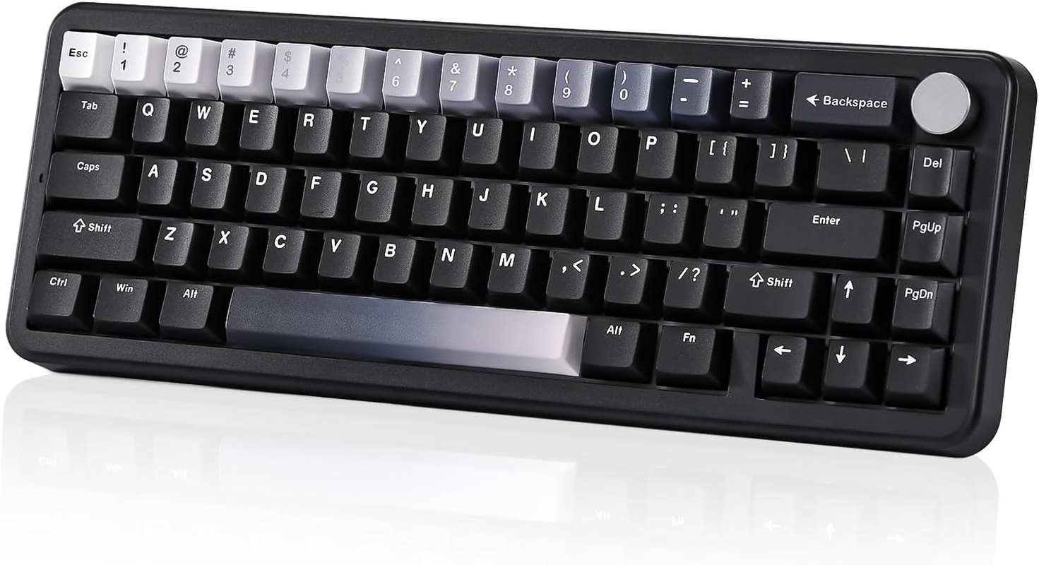 YUNZII B68 Wireless Cute Keyboard, Gasket Gaming Hot Swappable Creamy Keyboard with Knob, RGB, Bluetooth/2.4G/Type-C, Double Shot Rainbow Keycaps for Win/Mac (Black, Cocoa Cream V2 Switch)