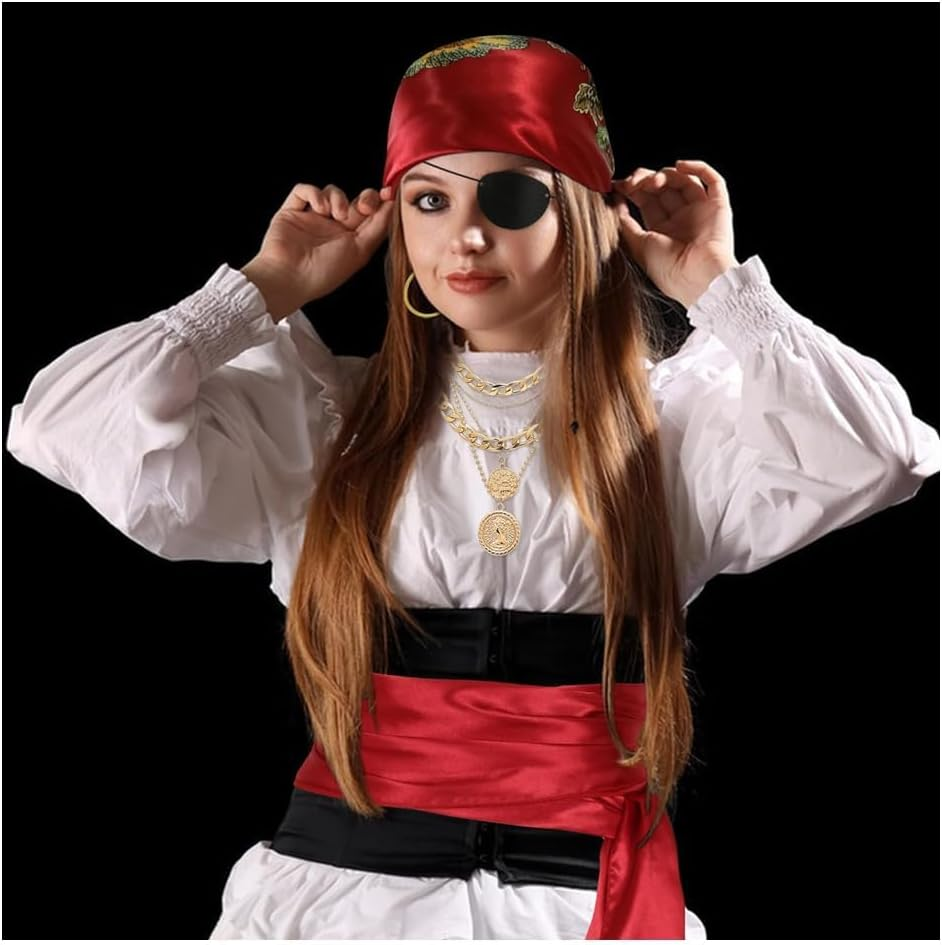 Halloween Women Pirate Costume Accessories Set for Men Pirate Head Scarf Necklace Belt Dress Accessories Pirate-Party Cosplay Renaissance image number 3