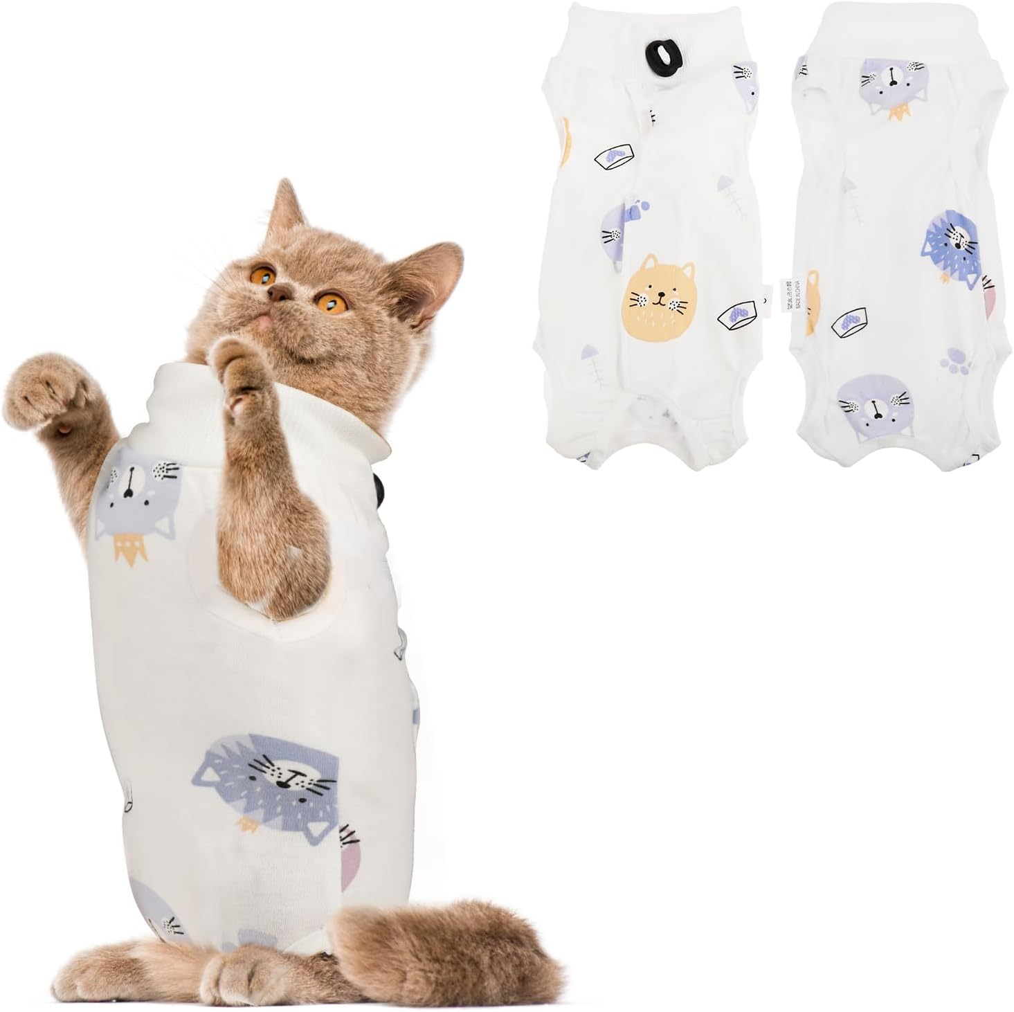 WLLHYF Cat Surgery Recovery Suit, Breathable Kitten Onesie Full Bodysuit Clothes, Post Neuter Surgery Spay Cone anti Licking, Abdominal Wound Protector for Small Male Female Pets (Medium) image number 2