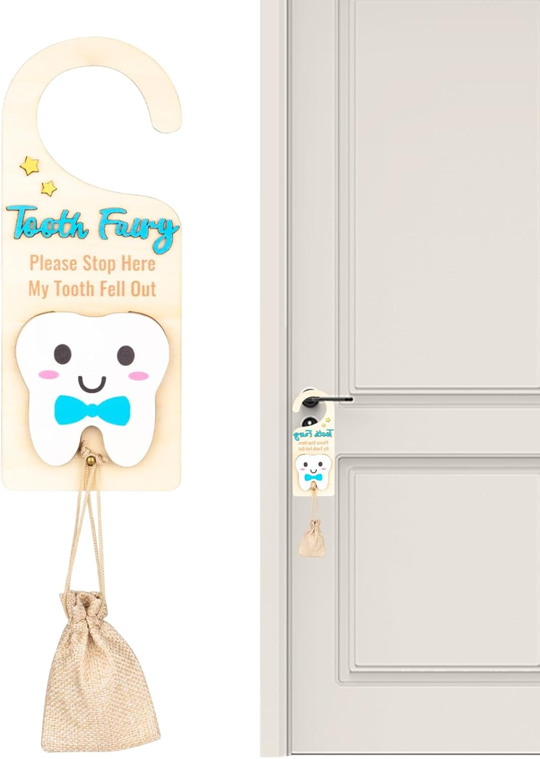 Tooth Fairy Door Hanger | Lost Teeth Pickup Box with Money Slot - Cute Souvenir, Wooden Keepsake Box for Home Collection Storage image number 3