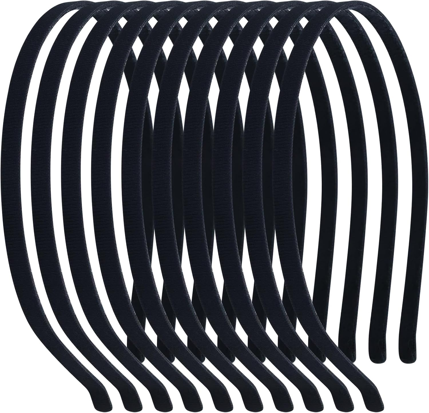 10 Pack 7MM Plain Black Satin Cloth Fabric Covered Thin Slim Metal Headband Wire Hairband Elastic Skinny Velvet Hair Hoop Holder Clasp Tiara Crown Base for Women Men Headpiece Crafting DIY Accessories image number 4