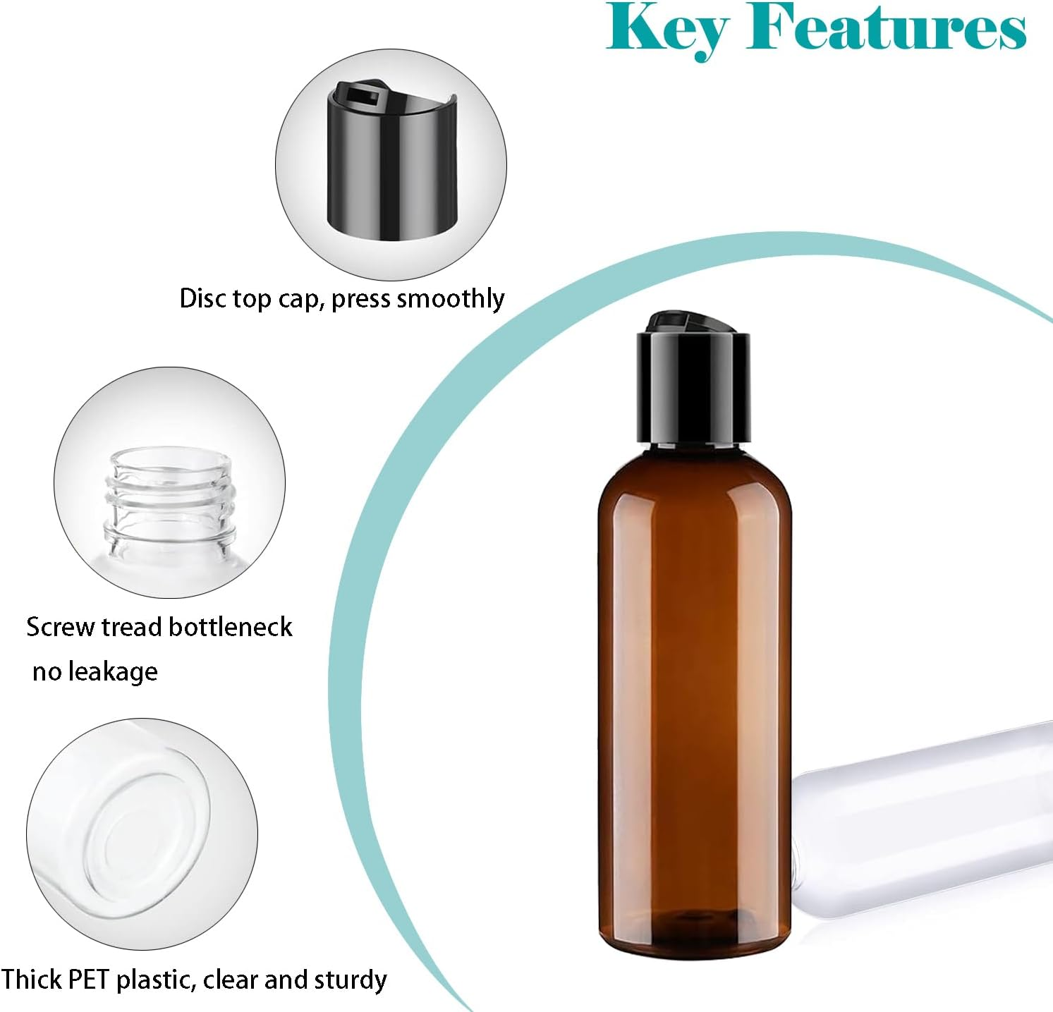 Toiletry Travel Bottles, 4Pack 3.4Oz/100Ml - Squeezable Plastic Containers with Flip Caps - Refillable Cosmetic Kit for Shampoo, Conditioner, Lotion, and Travel Essential- Brown