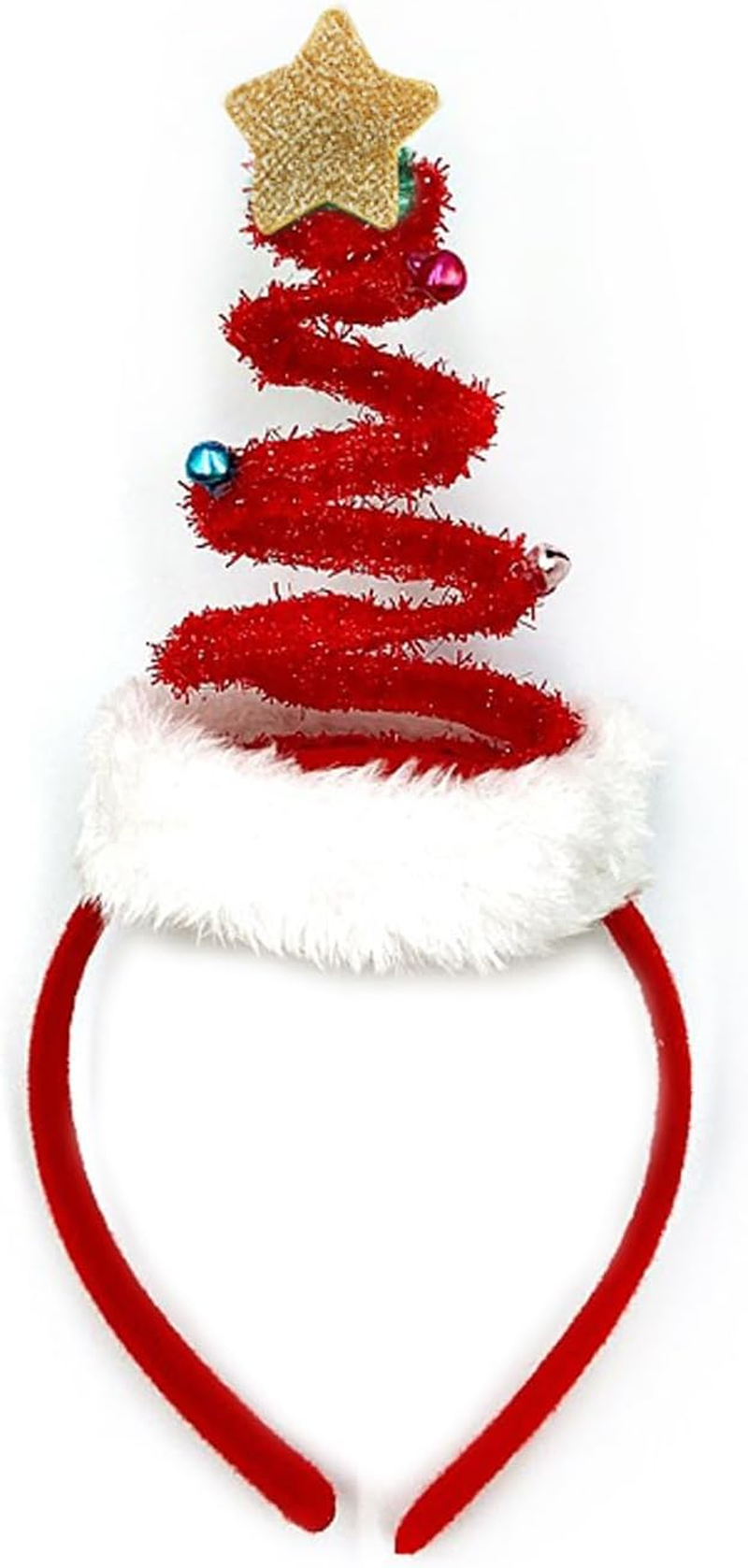 Lopsity Christmas Tree Headband Springy Santa Headwear Christmas Headban with Bells Cute Headband Christmas Costume for Women Girls (Red) image number 3