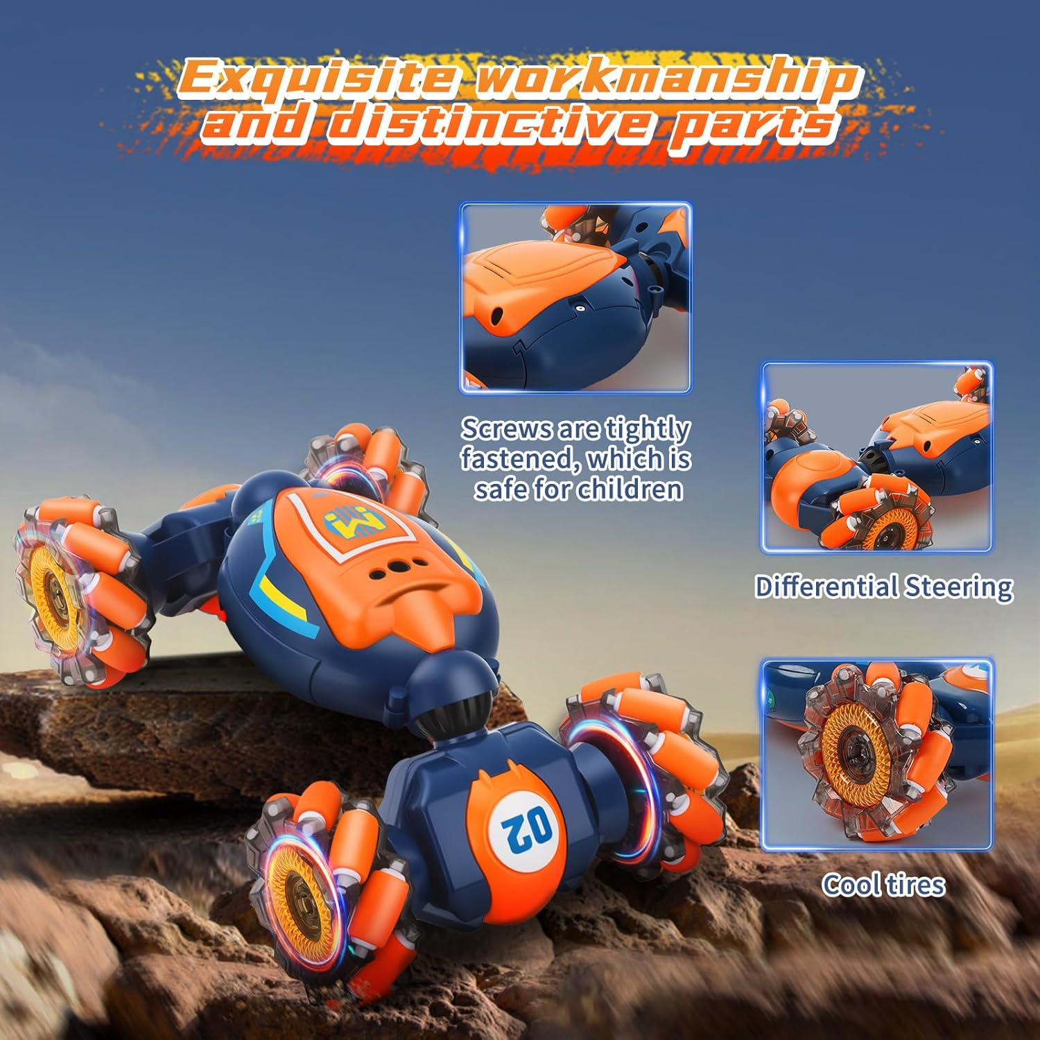 Gesture Sensing RC Stunt Car - 4WD Remote Control Toy Car for Boys, Cool Hand Controlled Twist Car with Lights & Music, Boys Toys Age 6-12, Best Birthday Gifts for 7 9 10 12 Year Old, Toys for Kids image number 6