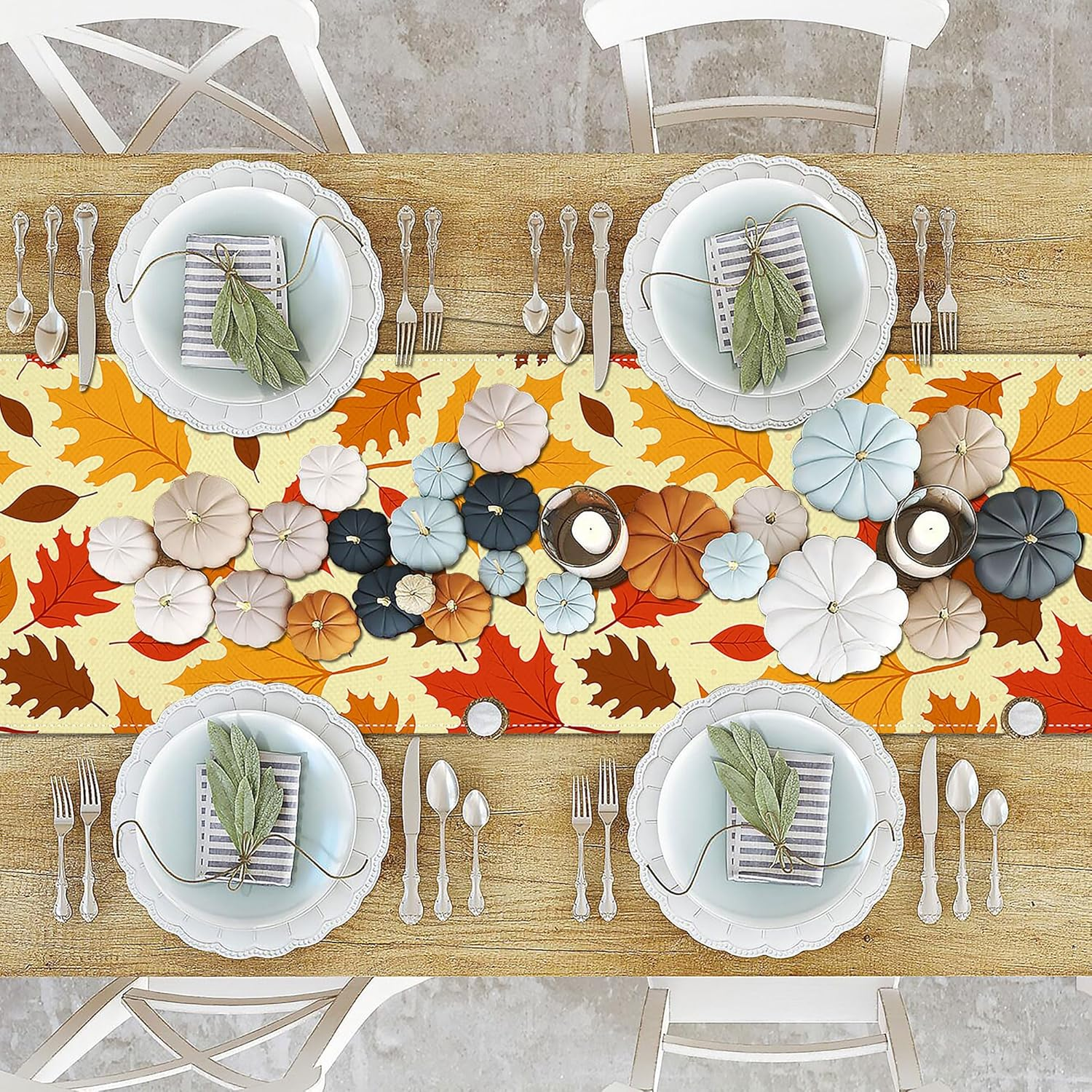 Lucleag Fall Maple Leaves Table Runner for Thanksgiving Autumn Home Dining Decoration, 13X72 Inch image number 1