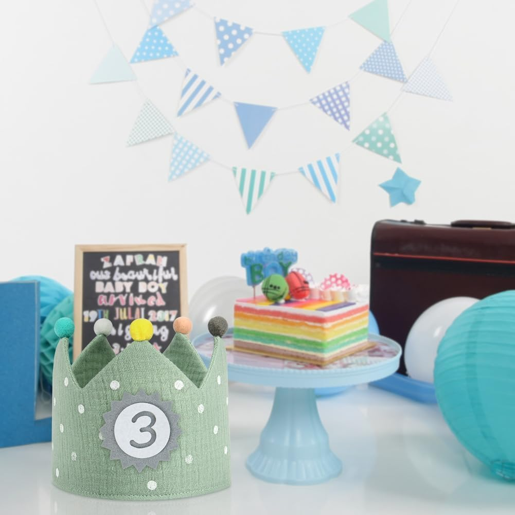 Children'S Birthday Crown with Numbers, Fabric Birthday Crown for Boys Girls with Interchangeable Numbers from 0-9, Reusable Kids Toddler Birth Hat, Birthday Party Decorations (Green) image number 1