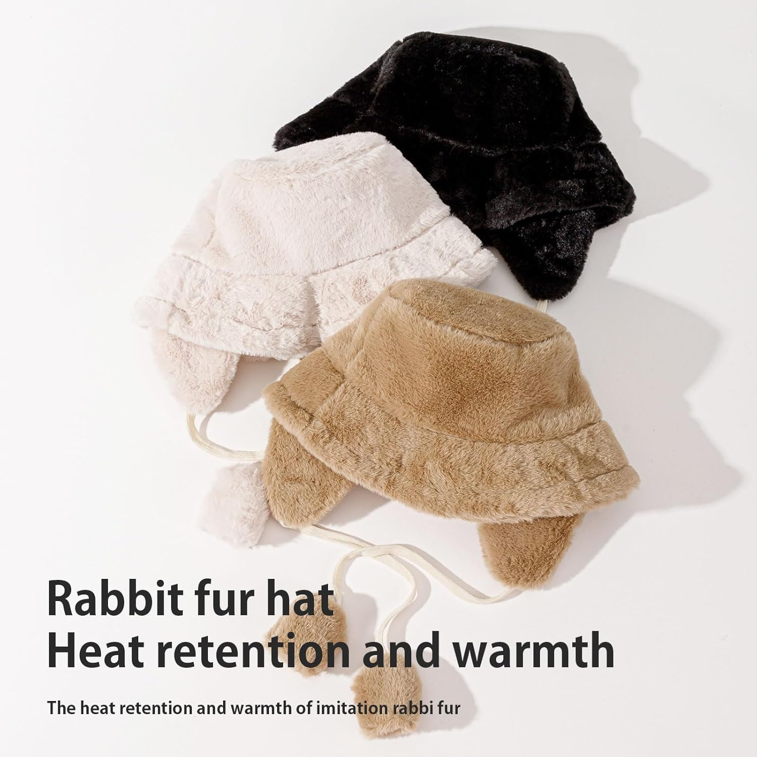 Bucket Hat with Earmuffs for Winter Women'S Warm Fluffy and Warm Makes Face Look Smaller Soft Winter Fleece Foldable Hat Cute Stylish for Bicycles School Walking One Size image number 3