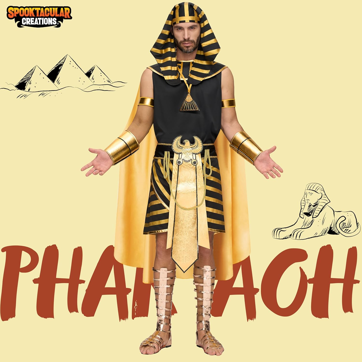 Spooktacular Creations Halloween Adult King Pharaoh Costume Men, Egyptian King Costume Men, Pharaoh Halloween Outfit image number 4