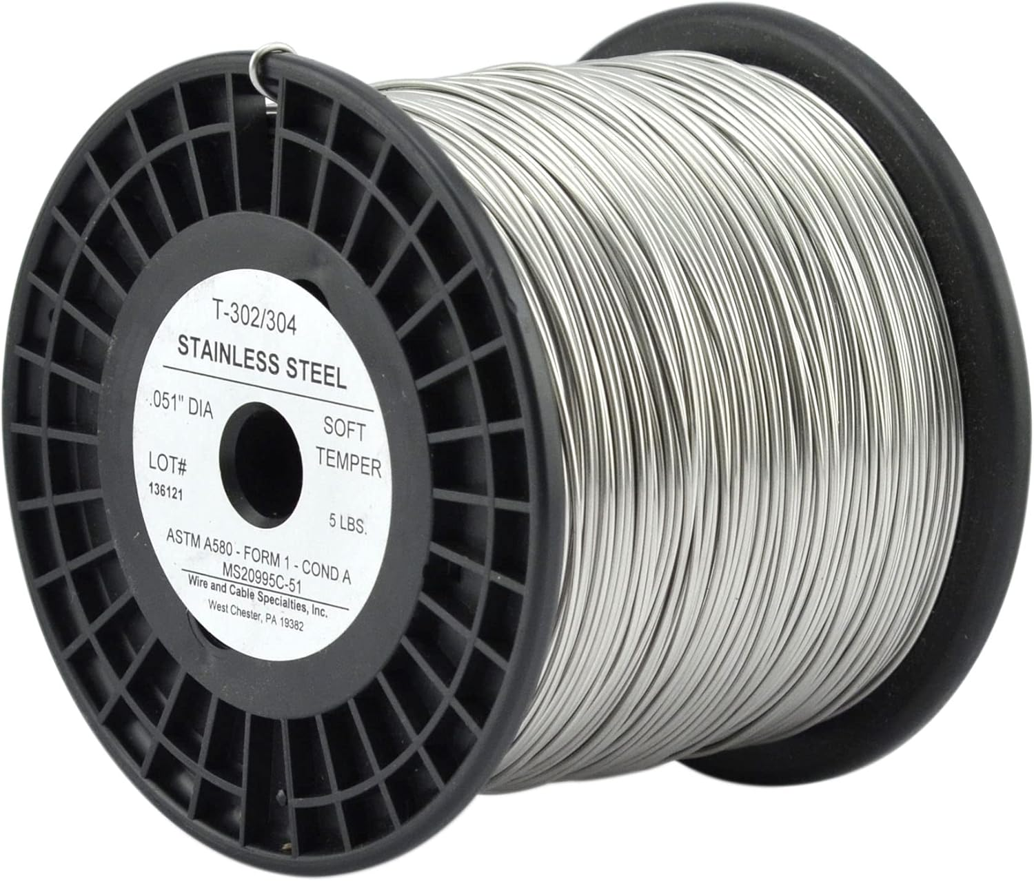 Lock Wire, T302/304 Stainless, NASM20995, MS20995C, ASTM A580 Cond A, AMS5697.032 in (0.81 Mm), 1 Lb (0.45 Kg) Dispenser Can, Approx. 362 Ft (110 M) image number 5