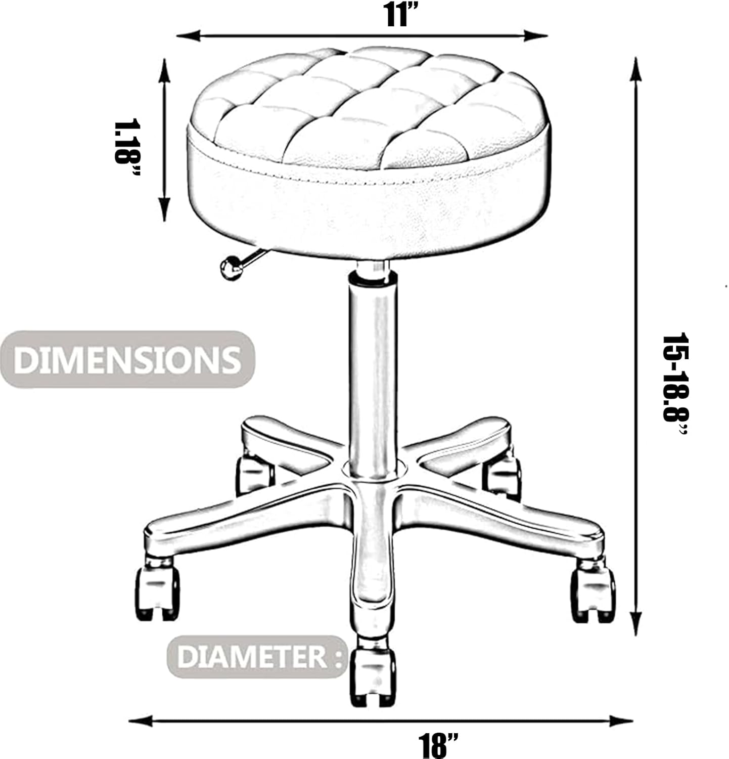 Small Chair round Rolling Stool with Wheels PU Leather Height Adjustable Swivel Stool Drafting Work Tatto Massage SPA Salon Stools Home Office Chair (Black) image number 5