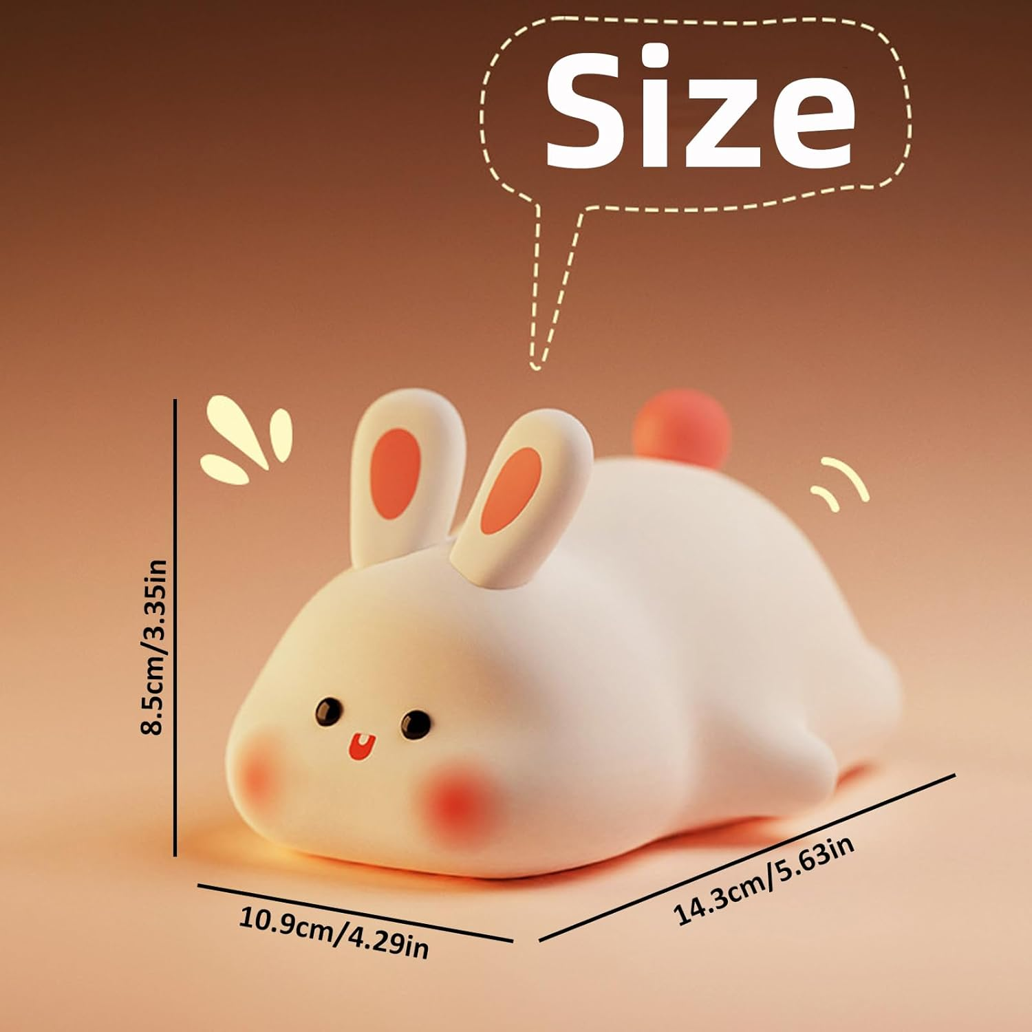 Shgarden Big Face Rabbit Night Light Cute Silicon Bunny Gifts 3 Level Dimmable Squishy Nightlight Rechargeable Bedside Touch Soft Lamp for Nursery Breastfeeding Bedroom Living Room SH0091