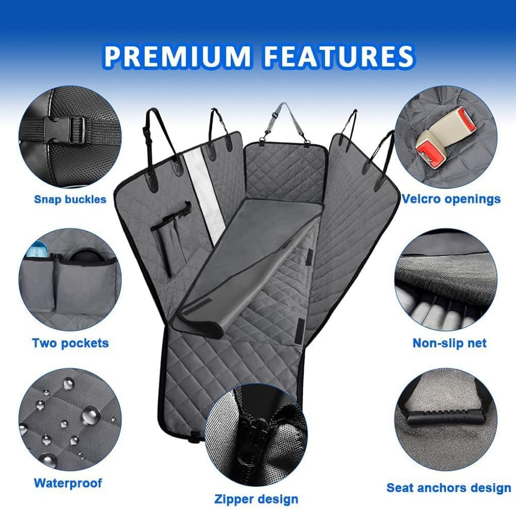 NEXORA Dog Car Seat Cover 7-In-1 Protection, Universal Fit for Cars & Suvs and Trucks Waterproof, Scratchproof & Non-Slip Pet Hammock for Back Seat with Mesh Window, Storage Pockets & Seat Belts Grey image number 4