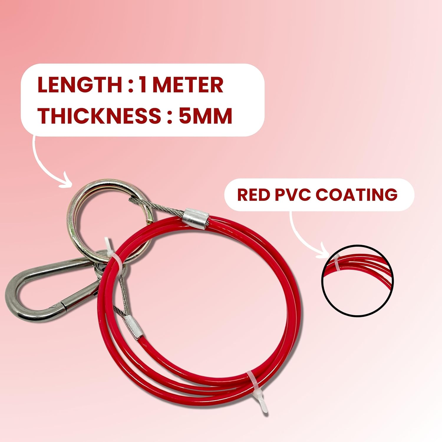 Double Dragon Heavy Duty Trailer Caravan Breakaway Break Away Cable, Durable, Williams Caravan Horsebox Boat Plant Coupling Safety Cable, Burst Ring, 1M Stainless Steel Cable, Pull-Off Force &ge; 400Kg image number 2