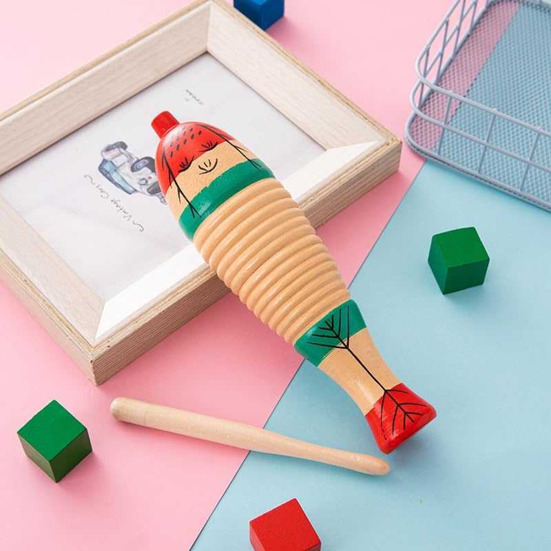 2 Pack Fish Style Guiro Instrument Set, Wood Fish Shape Guiro Hand Percussion Instrument with Rhythm Sticks, Colorful Fish-Shaped Musical Instruments for Adults image number 2
