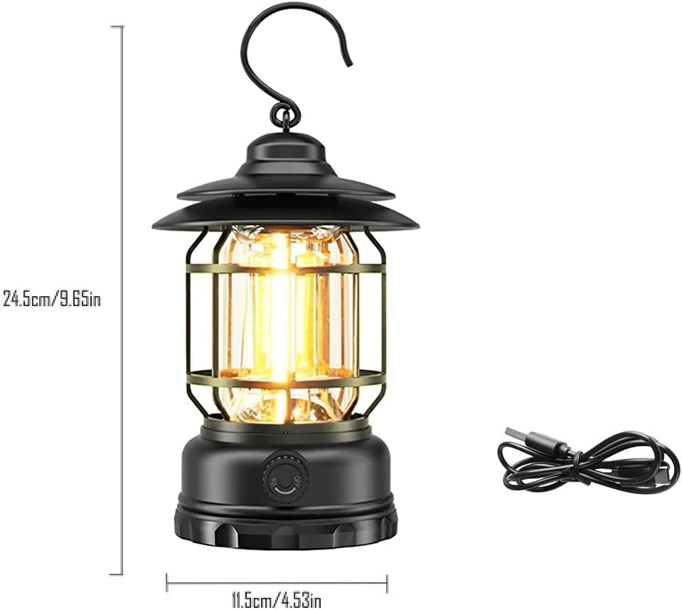 2PACK Rechargeable Camping Lanterns, Portable LED Tent Light with Stepless Dimming, Waterproof Vintage Design, 360&deg; Illumination, USB-C Fast Charging, Indoor & Outdoor Decor image number 3