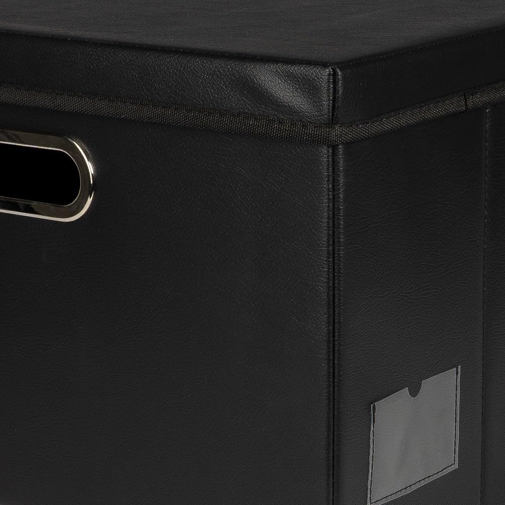 Ideen Mit Herz Storage Boxes with Lid, Organiser Boxes, Large, Foldable, Black, Leather Look, 42 X 30 X 29 Cm, Pack of 2
