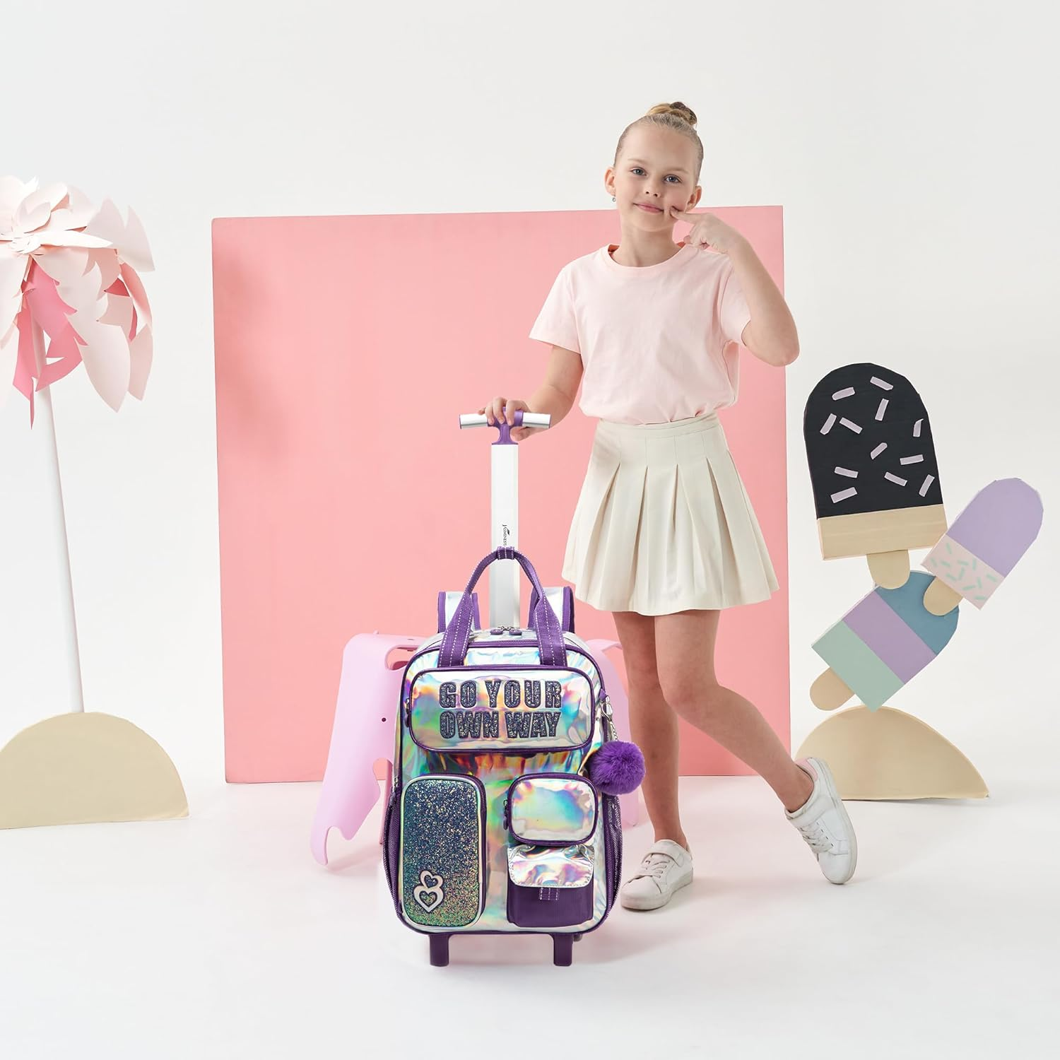 MYHSBYO Rolling Backpack for Girls and Boys Backpack with Wheels Travel Luggage Suitcase image number 1