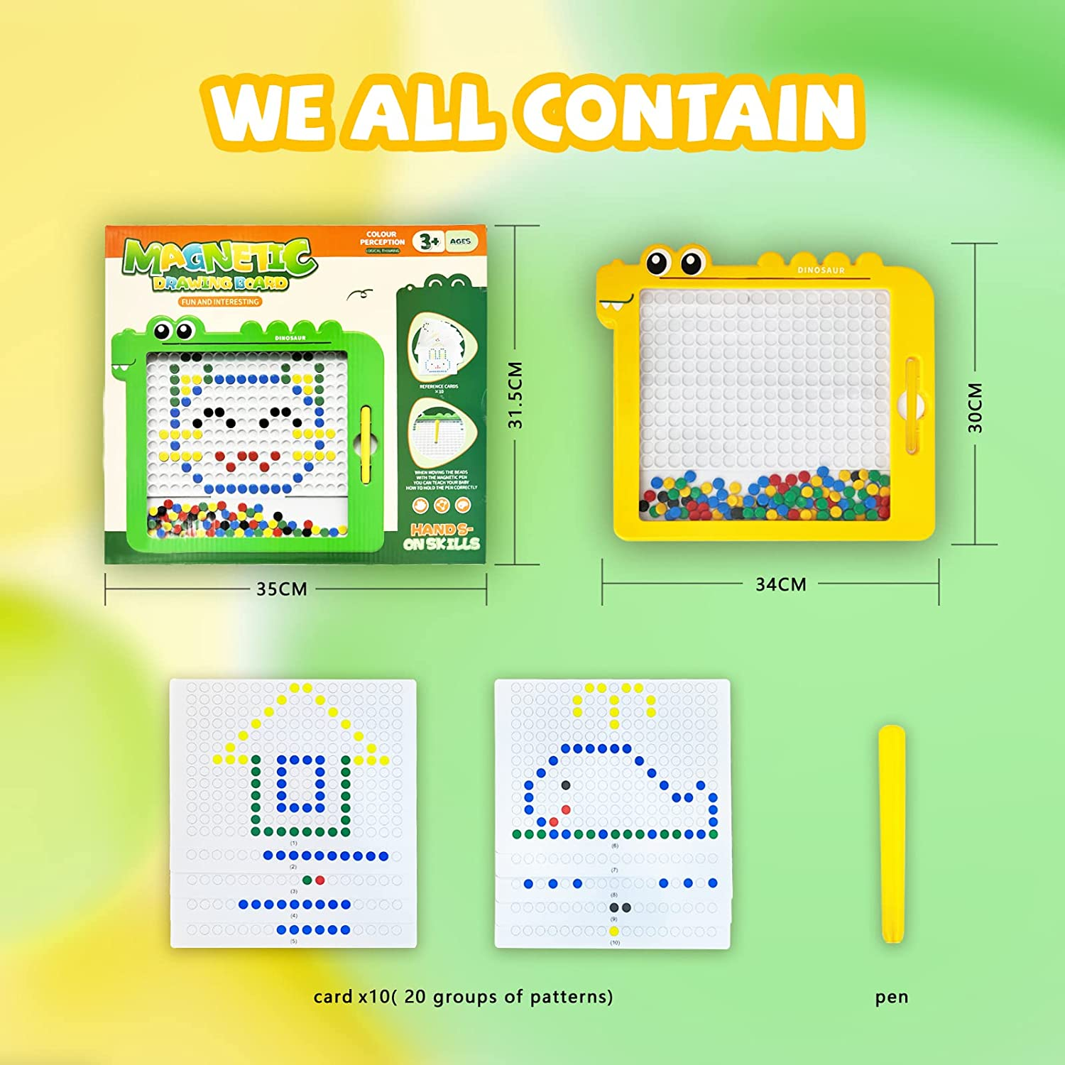 Magnetic Drawing Board Games, Montessori Toys Doodle Pad for Preschool Kids, Toddler Magnetic Pen Early Learning Set (Yellow) image number 5