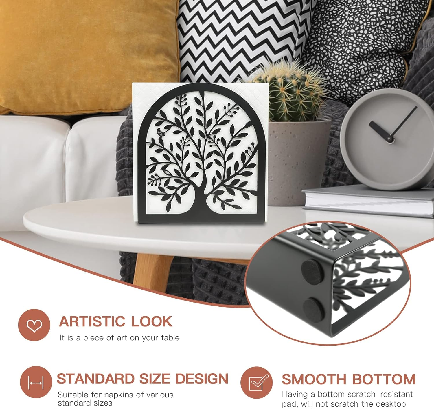 Fobule Napkin Holder for Tables, Vintage Metal Freestanding Tissue Dispenser, Black Cast Iron Vertical Tabletop Paper Napkin Holder Stand for Dinner Home Kitchen Restaurant Picnic Party (Tree of Life) - Tree Of Life image number 6