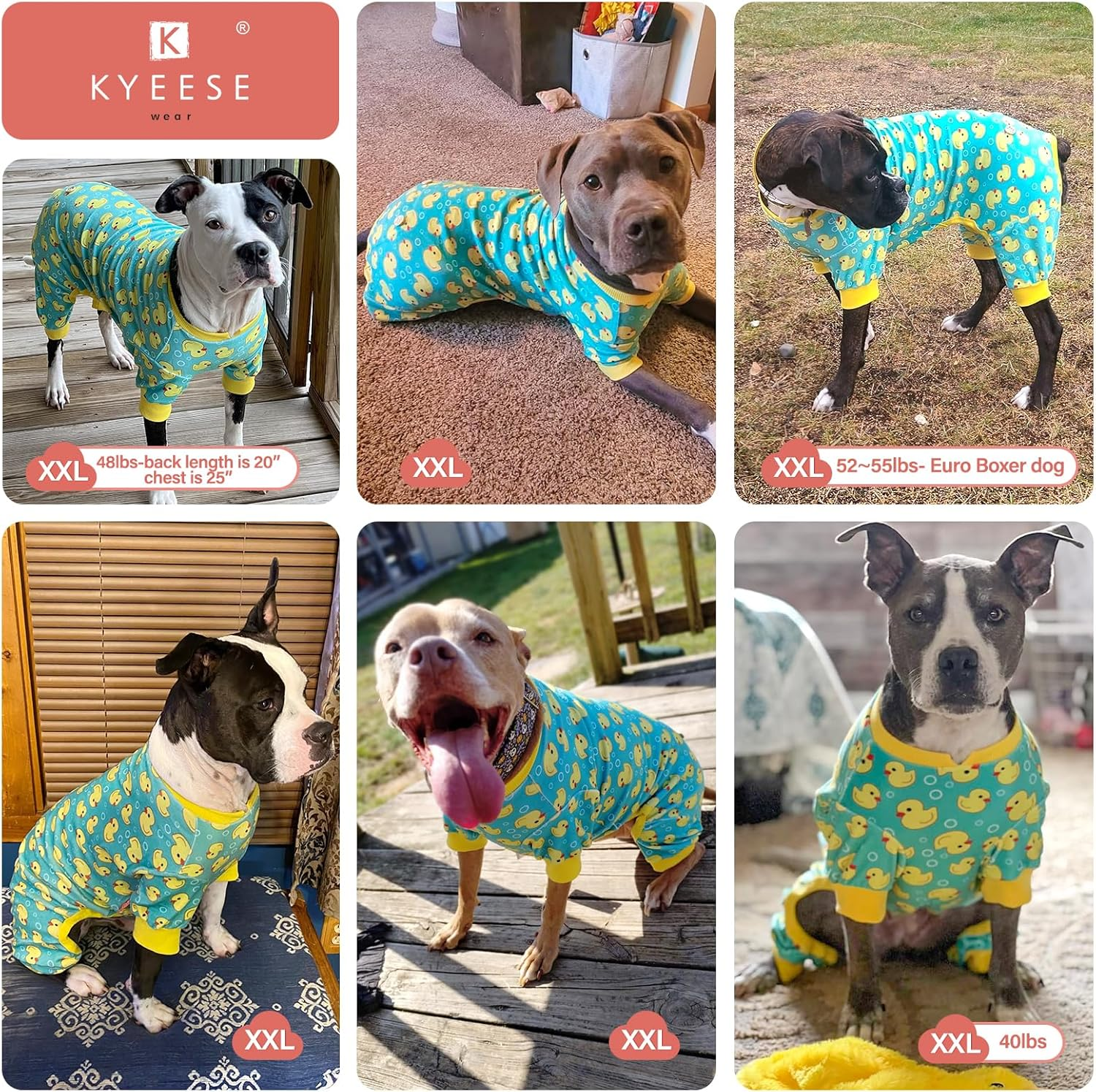 KYEESE Dog Pajamas Velvet Dog Pajamas Medium Sized Dogs Soft Dogs Clothes Pjs with Yellow Ducks Pattern Stretchy Pet Jammies Coat Comfy Pet Onesie Costume, 2X-Large