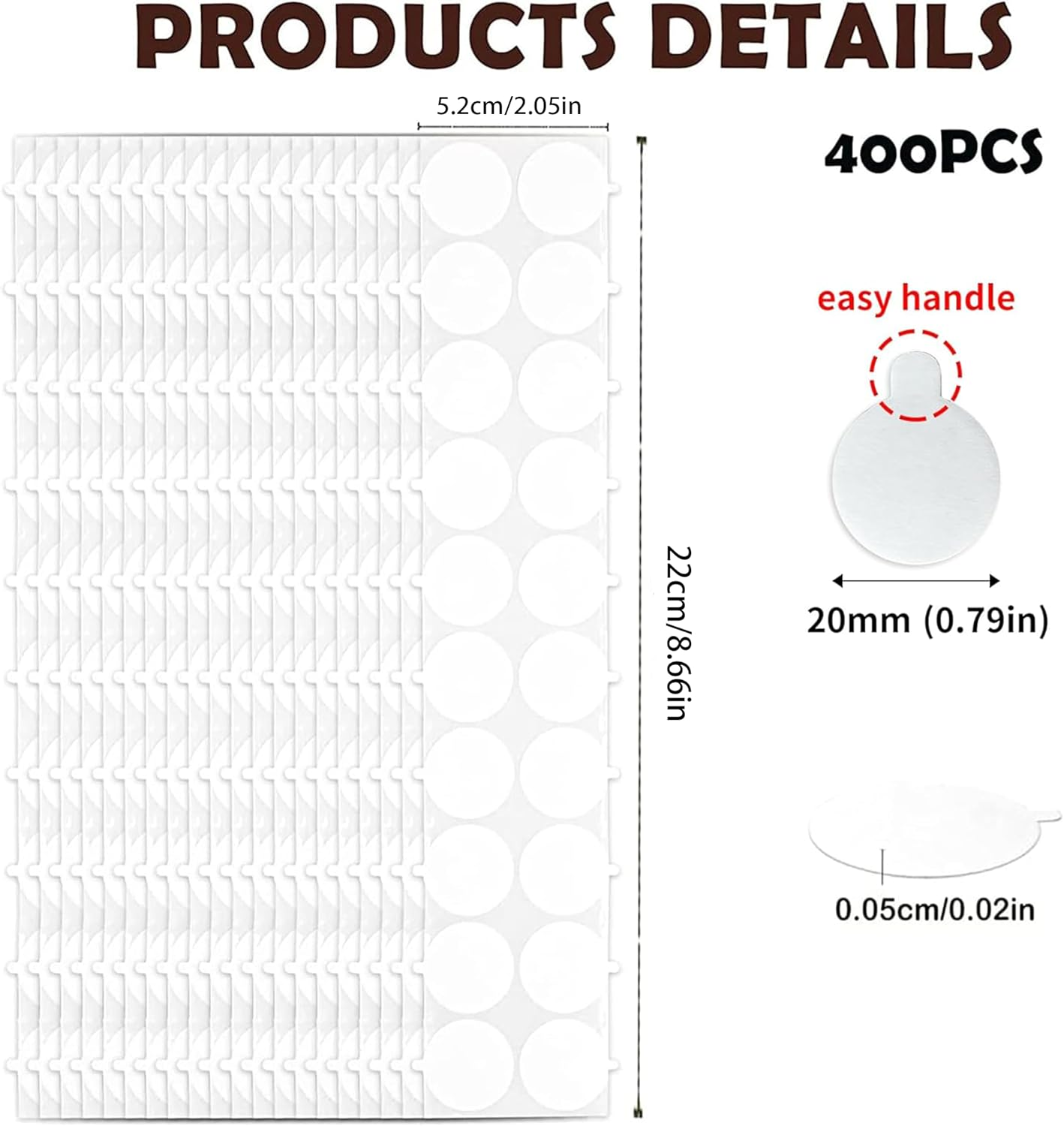 400 Pcs Double-Sided Adhesive Dots,Removable Dots Stickers Clear Tape Tack No Trace,With Handle Easy to Tear Transparent round Double-Sided Adhesive Stickerh,Used for Wax Seal Stamp Set