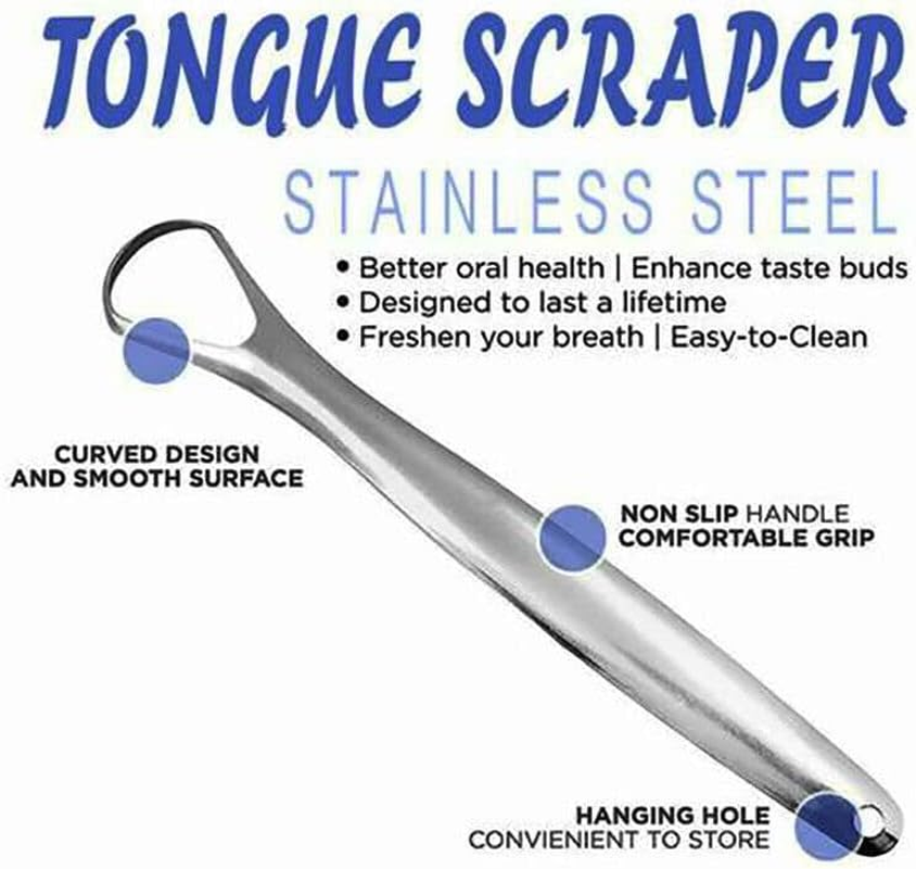 AIMALL Stainless Steel Tongue Scraper, Oral Hygiene Cleaner for Bad Breath, Dental Care Tool to Remove Germs & Residue, Durable & Hygienic Design, 5.75-Inch Length