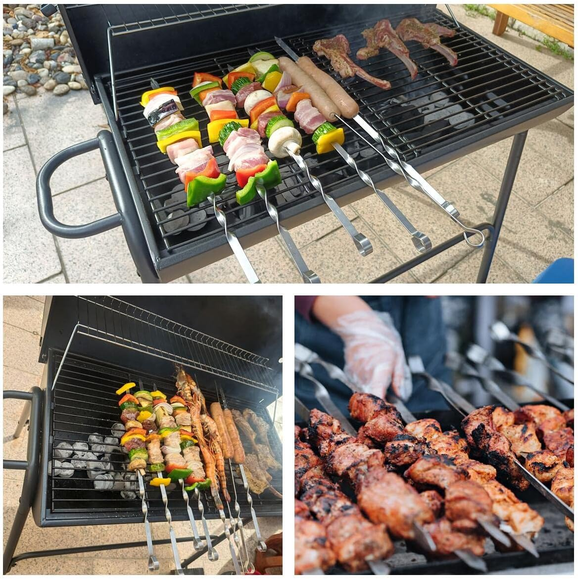 Large Metal Skewers for Grilling,Shish Kebab Skewers 23.6" Skewers for Kabobs Flat Barbecue Skewers Stainless Steel BBQ Grill Stick for Meat, Chicken, Shrimp, Fruit, Vegetables image number 4