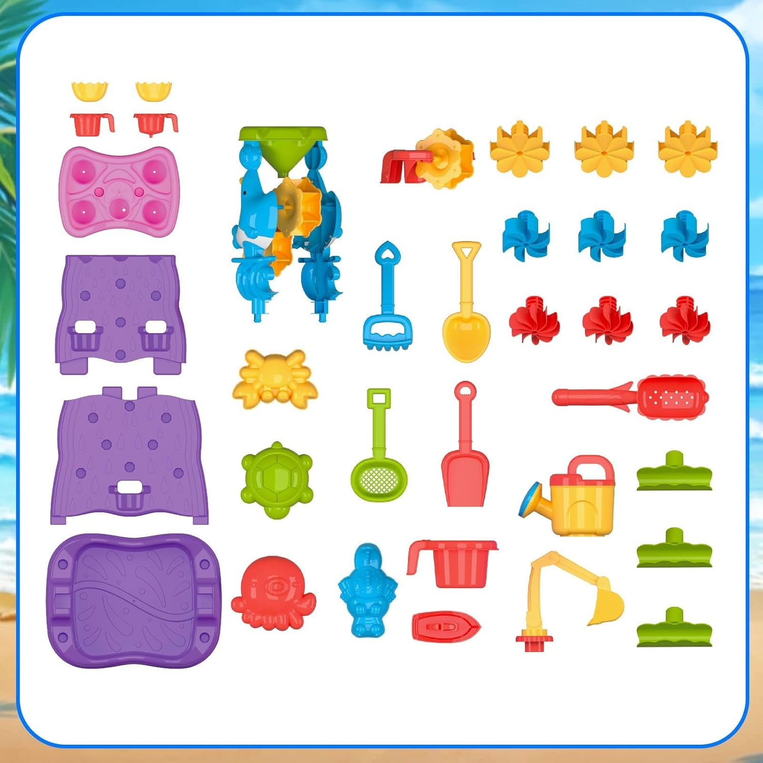 Kids Waterfall Wall Table, Double Side Water Sand Pit Pool Toys Play Ground Activity Centre Park Beach Backyard Indoor Outdoor Game Playset image number 4