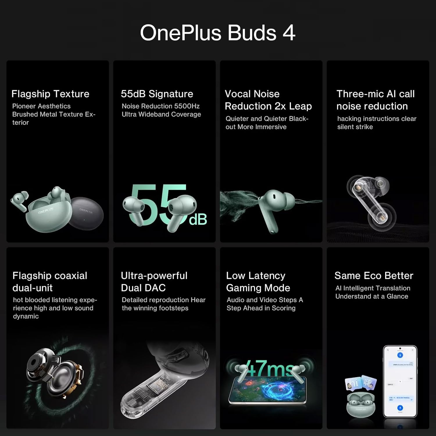 Oneplus Buds 4 Wireless Earbuds,Bass Wave In-Ear Buds,Ip55 Tri-Mics AI Earphone,Up to 55Db Adaptive Noise Cancellation,Up to 45Hrs Battery,Green - Grey image number 6