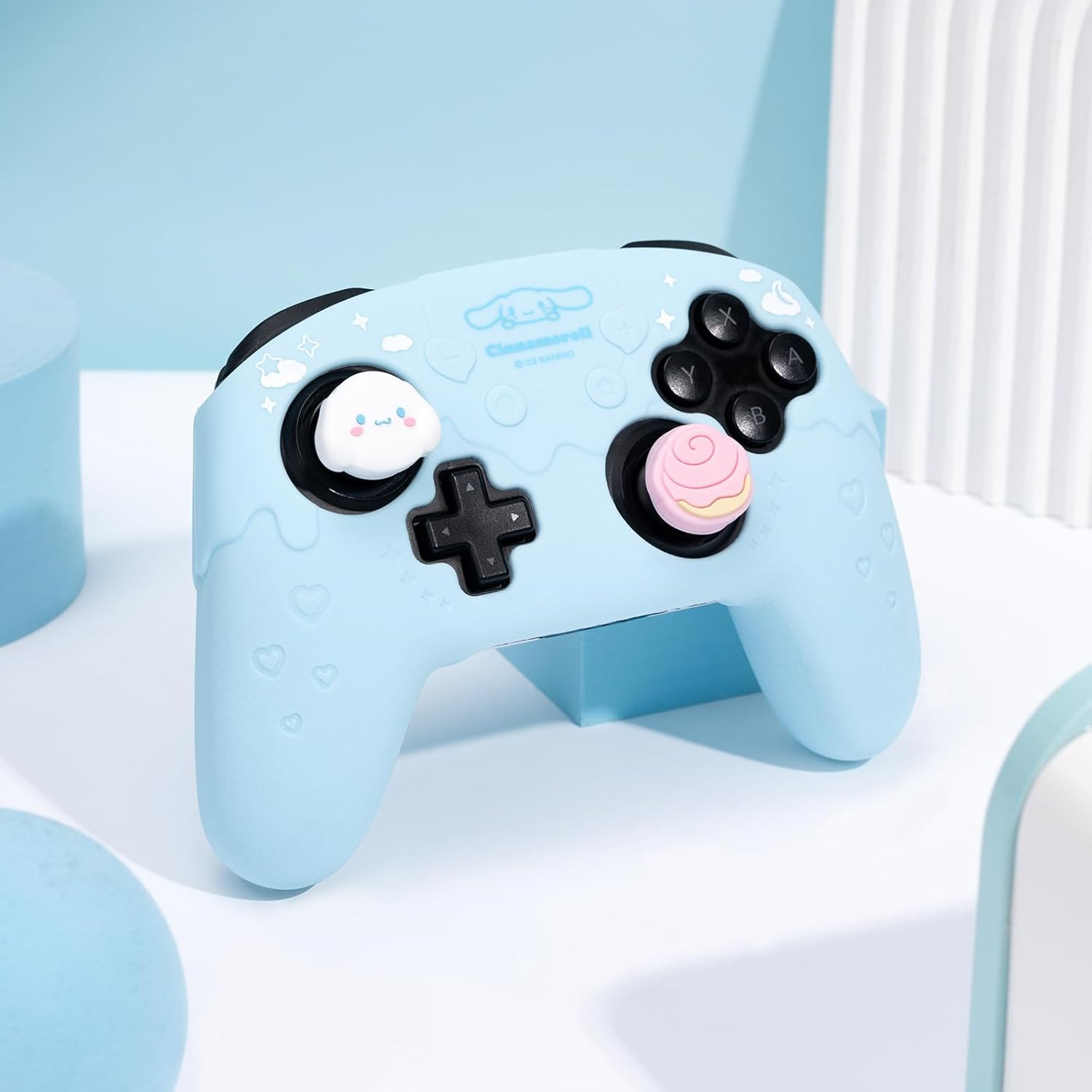 Skin for Switch Pro Controller, Soft Silicone Cover Case, Anti-Slip Grip Protector with 2 Thumb Grip Caps and 2 Stickers (Deg-Blue) image number 5