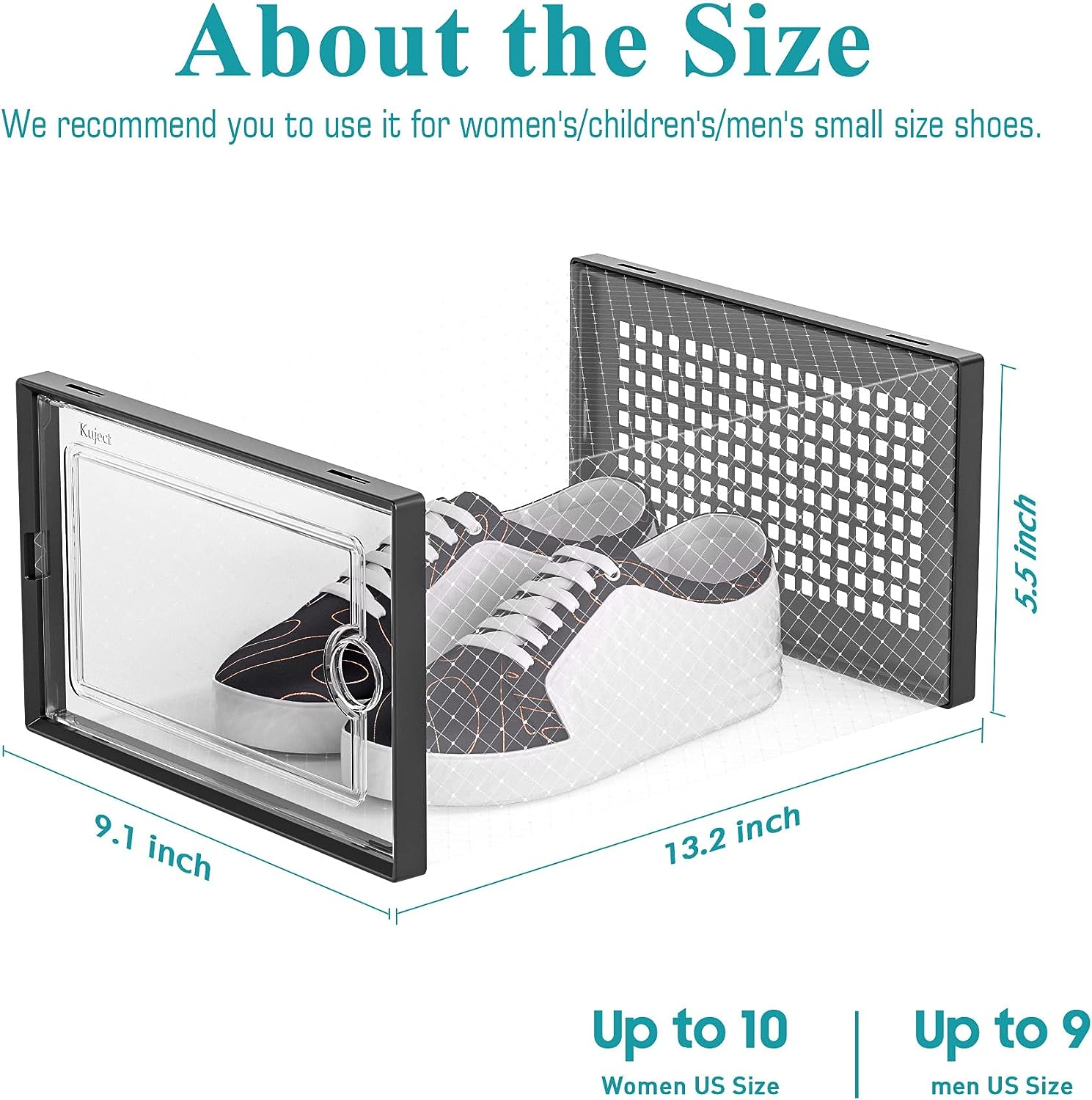 Kuject Large Shoe Organizers Storage Boxes for Closet, 12 Pack Clear Plastic Stackable Storage Bins with Lids, under Bed Shoe Containers for Entryway, Drop Front, Fit up to Women'S Size 10,Black image number 5