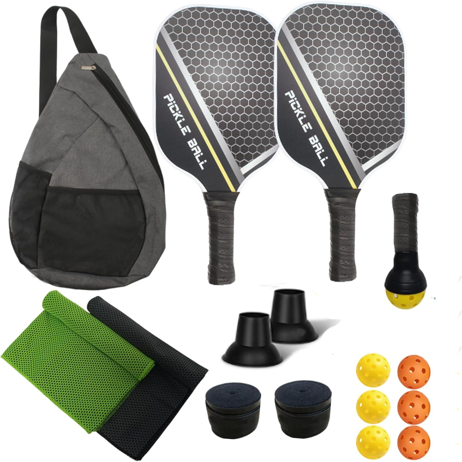 Sport Pickleball Paddles Set, Lightweight Pickleball Rackets, Honeycomb Core Carbon Fiber Surface, 2 Pickleball Paddles Pickleball Racket with 6 Balls Bag Towels Set Bag image number 3