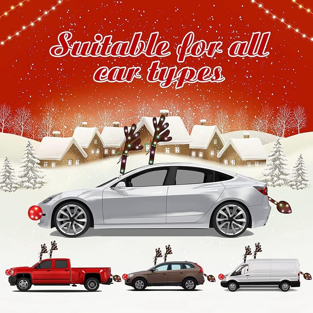 Car Reindeer Antlers,Antlers Car Kit with LED Lights,Reindeer Car Kit Antlers,Nose,Tail, for Car image number 5